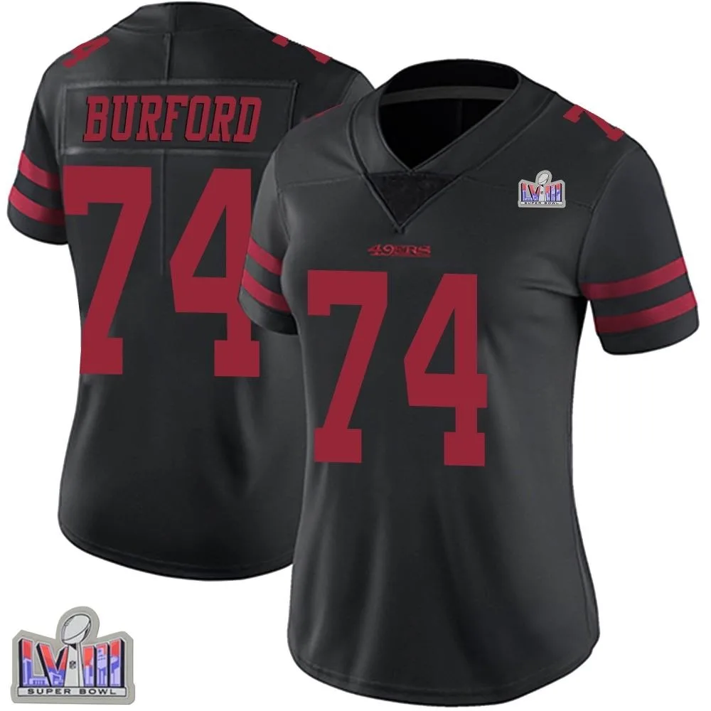 Women's San Francisco 49ers Spencer Burford Nike Alternate Vapor Untouchable Super Bowl LVIII Patch Limited Black Jersey Women's San Francisco 49ers Spencer Burford Nike Alternate Vapor Untouchable Super Bowl LVIII Patch Limited Black Jersey