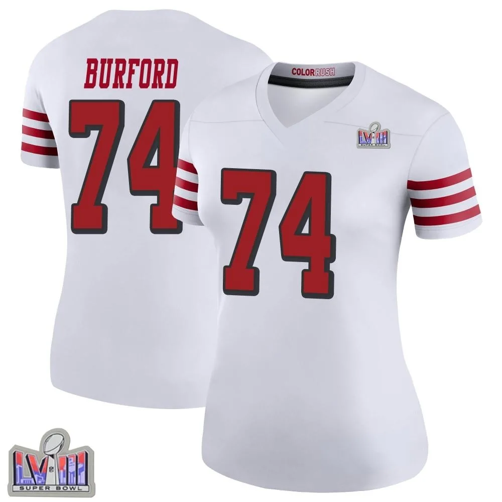 Women's San Francisco 49ers Spencer Burford Nike Color Rush Super Bowl LVIII Patch Legend White Jersey Women's San Francisco 49ers Spencer Burford Nike Color Rush Super Bowl LVIII Patch Legend White Jersey