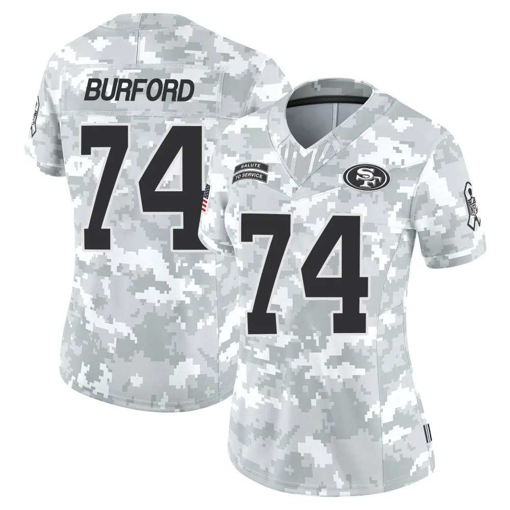 Women's San Francisco 49ers Spencer Burford Nike Francisco 2024 Salute To Service Limited Arctic Camo Jersey Women's San Francisco 49ers Spencer Burford Nike Francisco 2024 Salute To Service Limited Arctic Camo Jersey