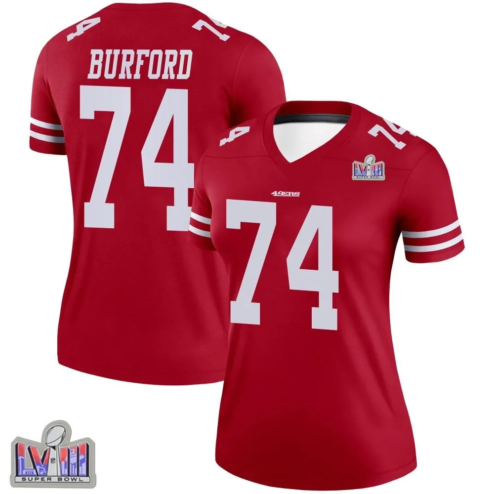 Women's San Francisco 49ers Spencer Burford Nike Super Bowl LVIII Patch Legend Scarlet Jersey Women's San Francisco 49ers Spencer Burford Nike Super Bowl LVIII Patch Legend Scarlet Jersey