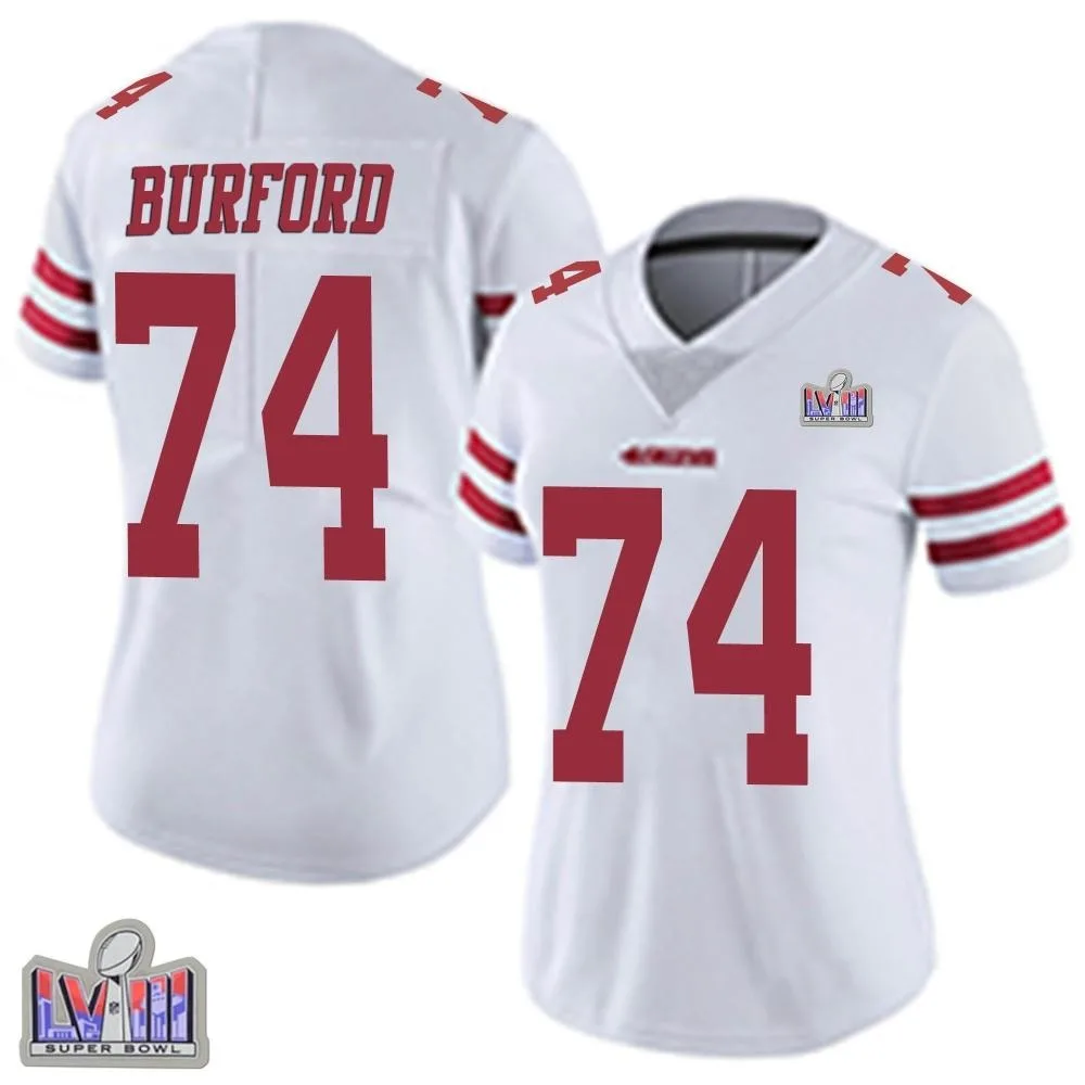Women's San Francisco 49ers Spencer Burford Nike Vapor Untouchable Super Bowl LVIII Patch Limited White Jersey Women's San Francisco 49ers Spencer Burford Nike Vapor Untouchable Super Bowl LVIII Patch Limited White Jersey