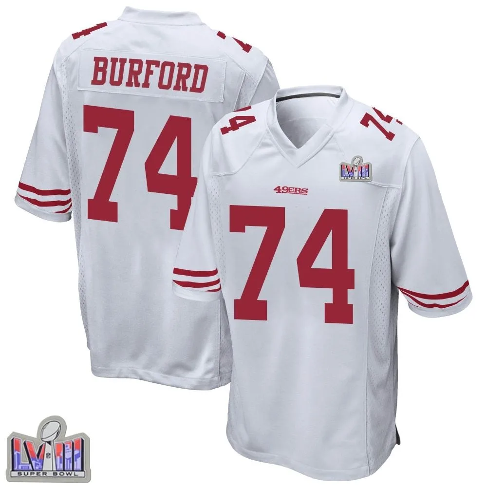 Youth San Francisco 49ers Spencer Burford Nike Super Bowl LVIII Patch Game White Jersey Youth San Francisco 49ers Spencer Burford Nike Super Bowl LVIII Patch Game White Jersey