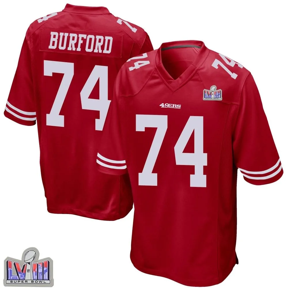 Youth San Francisco 49ers Spencer Burford Nike Team Color Super Bowl LVIII Patch Game Red Jersey Youth San Francisco 49ers Spencer Burford Nike Team Color Super Bowl LVIII Patch Game Red Jersey