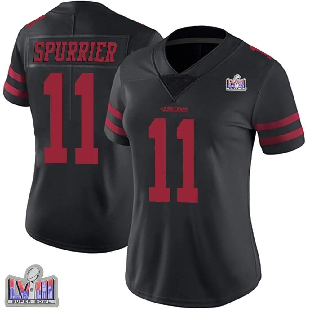 Women's San Francisco 49ers Steve Spurrier Nike Alternate Vapor Untouchable Super Bowl LVIII Patch Limited Black Jersey Women's San Francisco 49ers Steve Spurrier Nike Alternate Vapor Untouchable Super Bowl LVIII Patch Limited Black Jersey