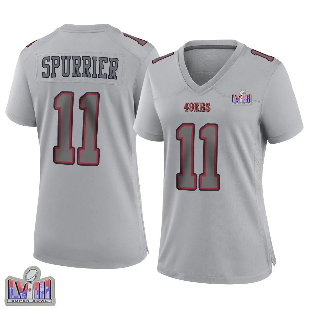 Women's San Francisco 49ers Steve Spurrier Nike Atmosphere Fashion Super Bowl LVIII Patch Game Gray Jersey Women's San Francisco 49ers Steve Spurrier Nike Atmosphere Fashion Super Bowl LVIII Patch Game Gray Jersey