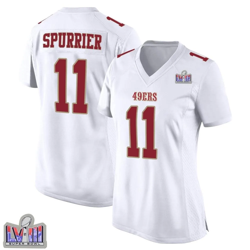 Women's San Francisco 49ers Steve Spurrier Nike Fashion Super Bowl LVIII Patch Game White Jersey Women's San Francisco 49ers Steve Spurrier Nike Fashion Super Bowl LVIII Patch Game White Jersey
