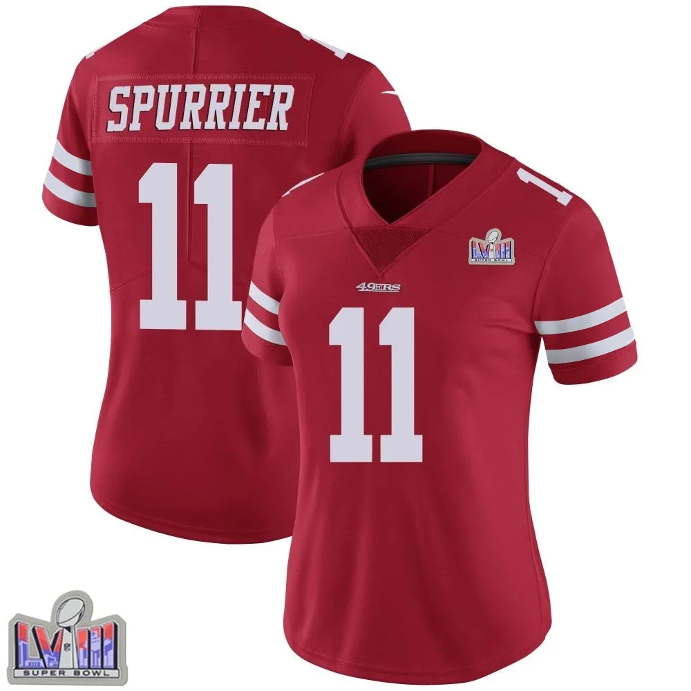 Women's San Francisco 49ers Steve Spurrier Nike Team Color Vapor Untouchable Super Bowl LVIII Patch Limited Red Jersey Women's San Francisco 49ers Steve Spurrier Nike Team Color Vapor Untouchable Super Bowl LVIII Patch Limited Red Jersey