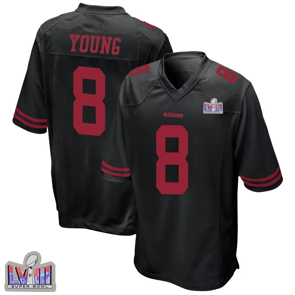 Men's San Francisco 49ers Steve Young Nike Alternate Super Bowl LVIII Patch Game Black Jersey Men's San Francisco 49ers Steve Young Nike Alternate Super Bowl LVIII Patch Game Black Jersey