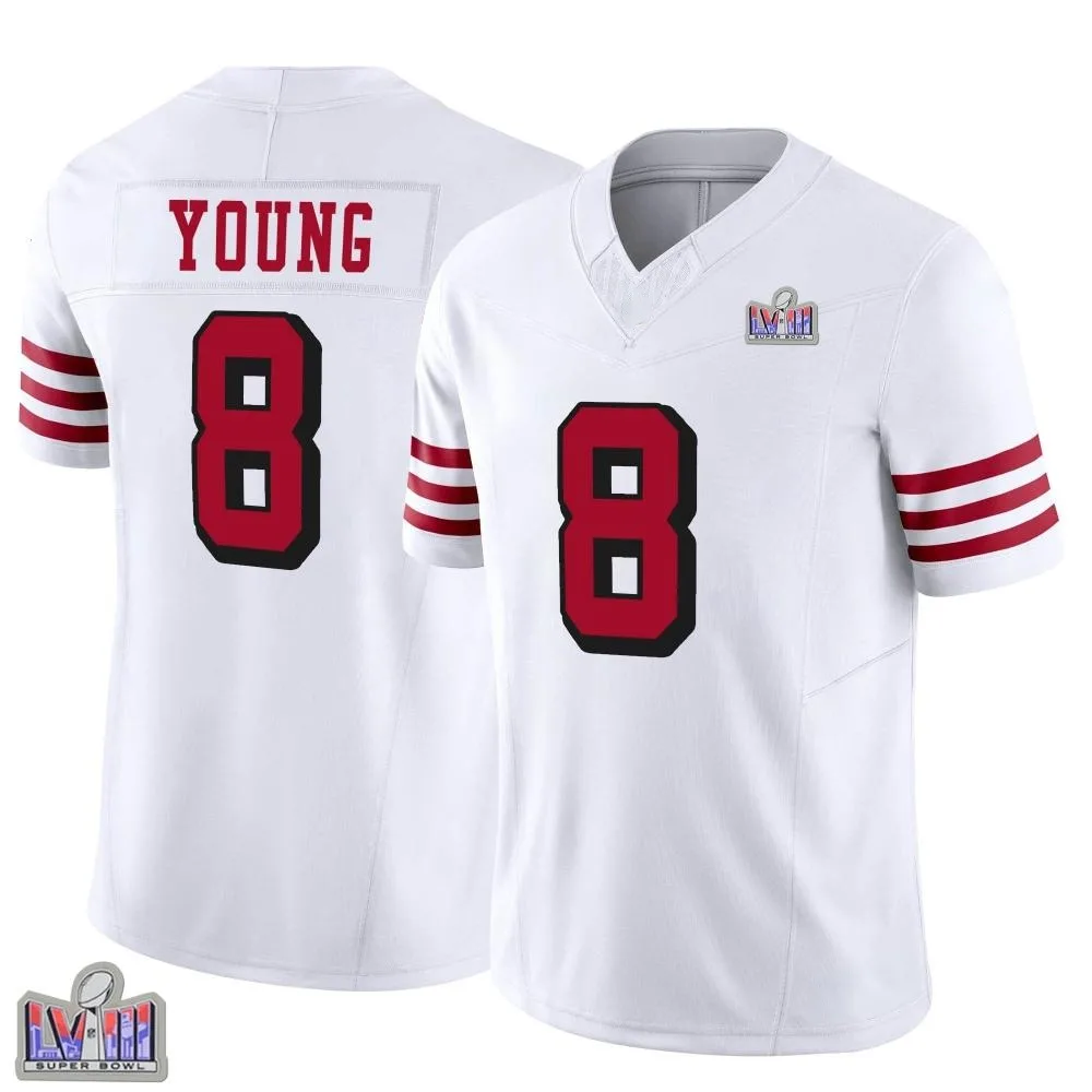 Men's San Francisco 49ers Steve Young Nike Alternate Vapor F.U.S.E. Super Bowl LVIII Patch Limited White Jersey Men's San Francisco 49ers Steve Young Nike Alternate Vapor F.U.S.E. Super Bowl LVIII Patch Limited White Jersey