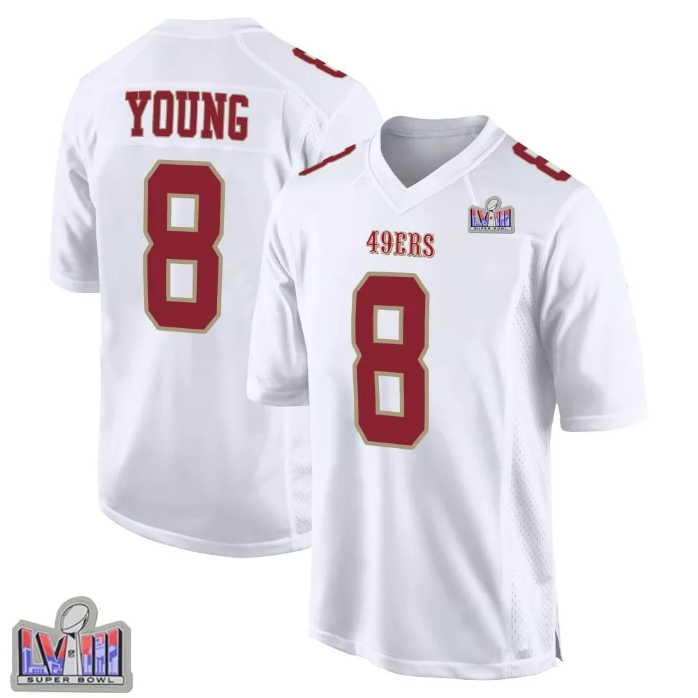 Men's San Francisco 49ers Steve Young Nike Fashion Super Bowl LVIII Patch Game White Jersey Men's San Francisco 49ers Steve Young Nike Fashion Super Bowl LVIII Patch Game White Jersey