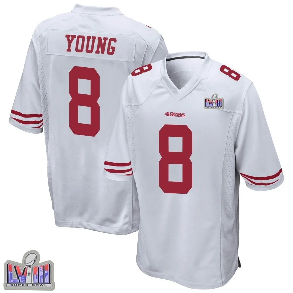 Men's San Francisco 49ers Steve Young Nike Super Bowl LVIII Patch Game White Jersey Men's San Francisco 49ers Steve Young Nike Super Bowl LVIII Patch Game White Jersey