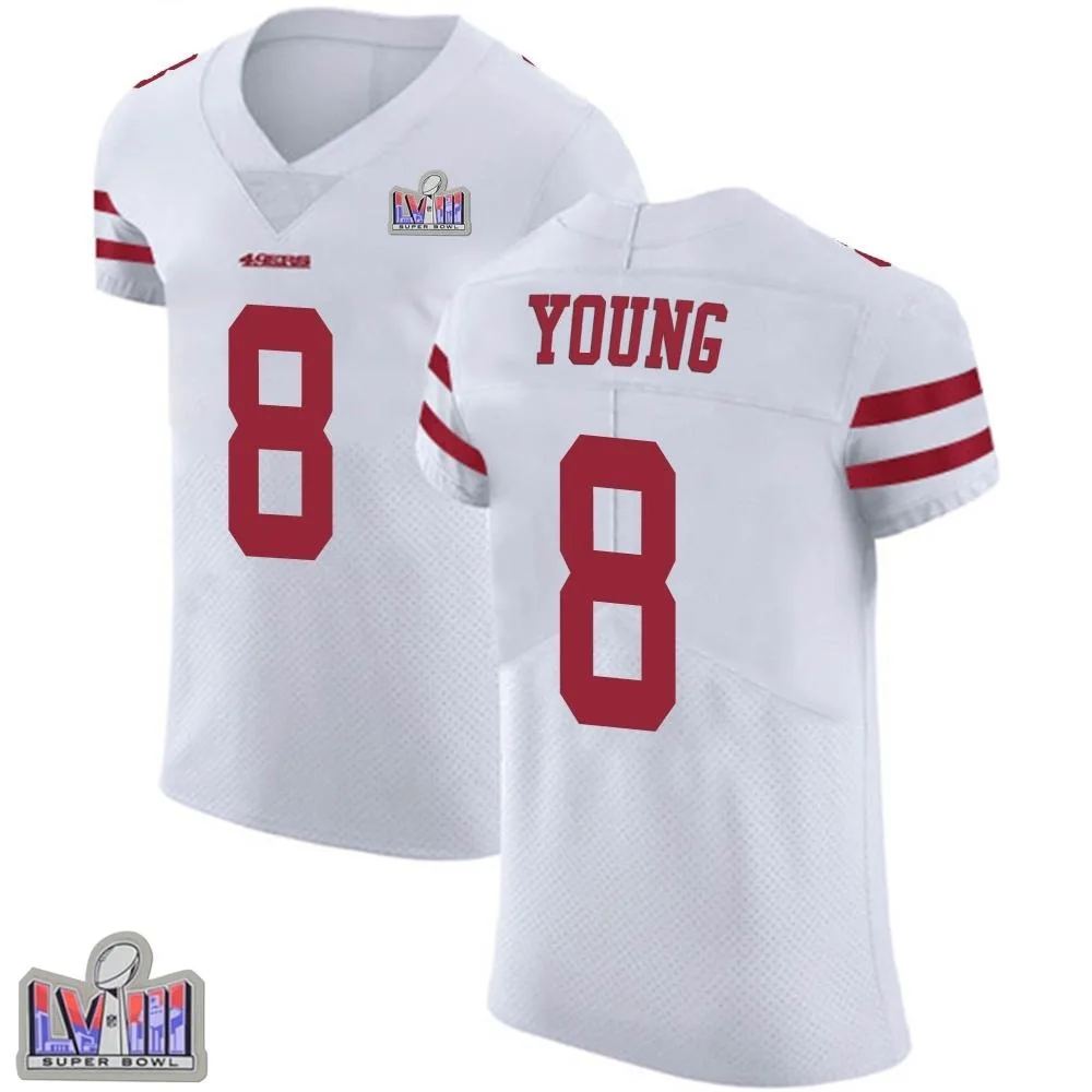 Men's San Francisco 49ers Steve Young Nike Vapor Untouchable Super Bowl LVIII Patch Elite White Jersey Men's San Francisco 49ers Steve Young Nike Vapor Untouchable Super Bowl LVIII Patch Elite White Jersey