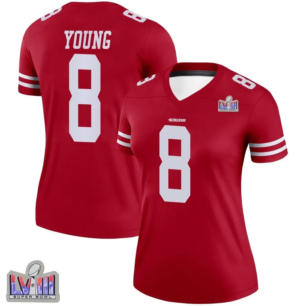 Women's San Francisco 49ers Steve Young Nike Super Bowl LVIII Patch Legend Scarlet Jersey Women's San Francisco 49ers Steve Young Nike Super Bowl LVIII Patch Legend Scarlet Jersey