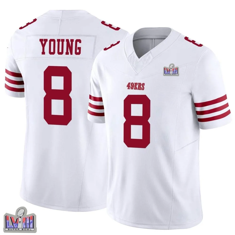 Youth San Francisco 49ers Steve Young Nike Vapor F.U.S.E. Super Bowl LVIII Patch Limited White Jersey Youth San Francisco 49ers Steve Young Nike Vapor F.U.S.E. Super Bowl LVIII Patch Limited White Jersey