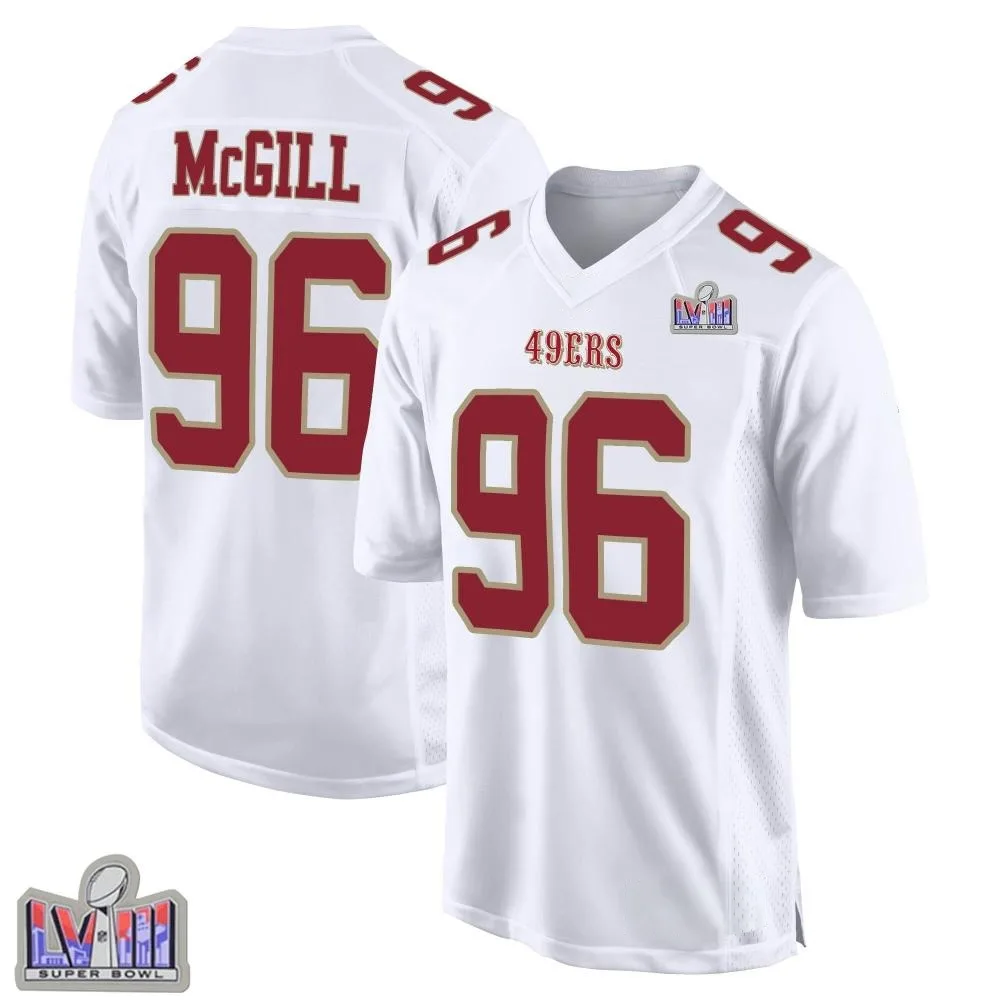 Men's San Francisco 49ers T.y. Mcgill Nike Fashion Super Bowl LVIII Patch Game White Jersey Men's San Francisco 49ers T.y. Mcgill Nike Fashion Super Bowl LVIII Patch Game White Jersey