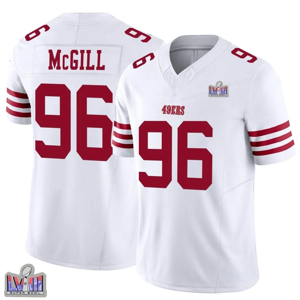 Men's San Francisco 49ers T.y. Mcgill Nike Vapor F.U.S.E. Super Bowl LVIII Patch Limited White Jersey Men's San Francisco 49ers T.y. Mcgill Nike Vapor F.U.S.E. Super Bowl LVIII Patch Limited White Jersey