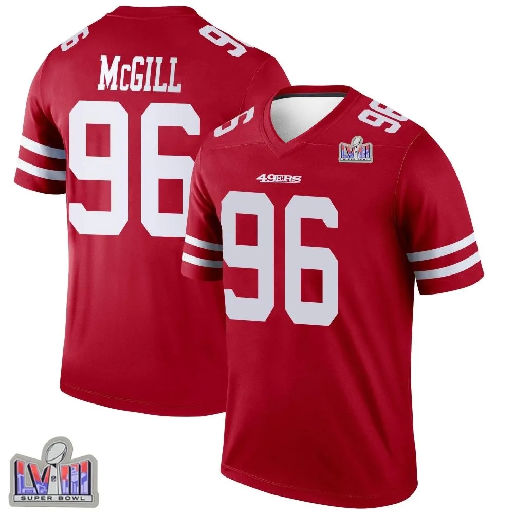 Youth San Francisco 49ers T.y. Mcgill Nike Super Bowl LVIII Patch Legend Scarlet Jersey Youth San Francisco 49ers T.y. Mcgill Nike Super Bowl LVIII Patch Legend Scarlet Jersey