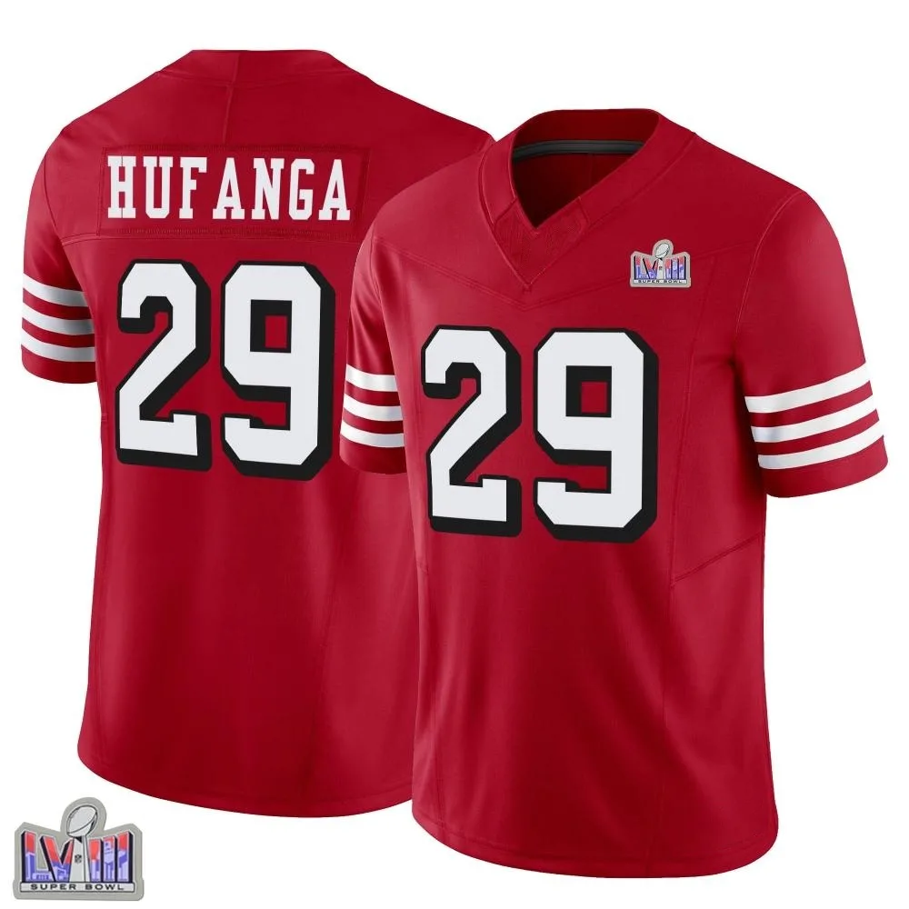 Men's San Francisco 49ers Talanoa Hufanga Nike Alternate Vapor F.U.S.E. Super Bowl LVIII Patch Limited Scarlet Jersey Men's San Francisco 49ers Talanoa Hufanga Nike Alternate Vapor F.U.S.E. Super Bowl LVIII Patch Limited Scarlet Jersey