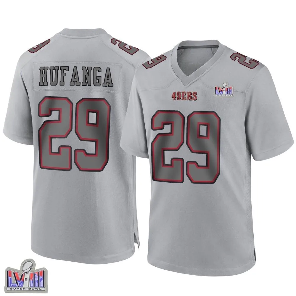 Men's San Francisco 49ers Talanoa Hufanga Nike Atmosphere Fashion Super Bowl LVIII Patch Game Gray Jersey Men's San Francisco 49ers Talanoa Hufanga Nike Atmosphere Fashion Super Bowl LVIII Patch Game Gray Jersey