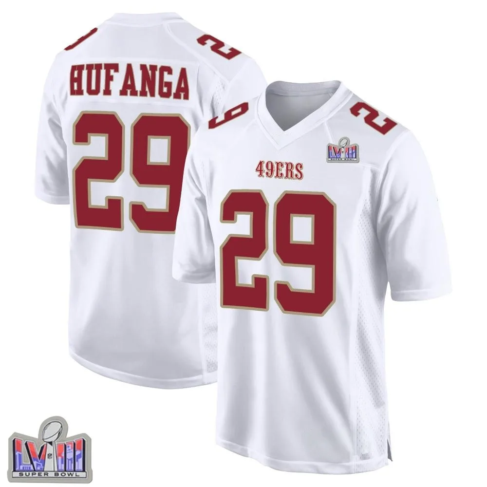 Men's San Francisco 49ers Talanoa Hufanga Nike Fashion Super Bowl LVIII Patch Game White Jersey Men's San Francisco 49ers Talanoa Hufanga Nike Fashion Super Bowl LVIII Patch Game White Jersey