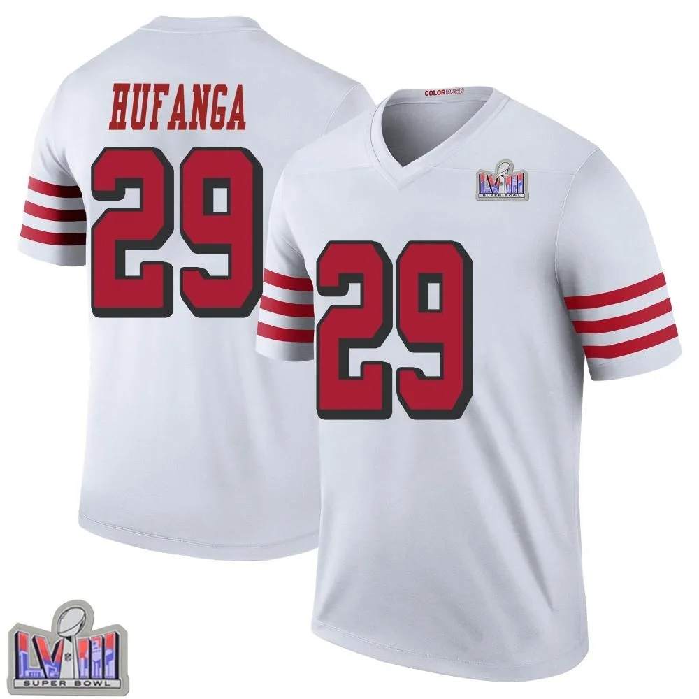Youth San Francisco 49ers Talanoa Hufanga Nike Color Rush Super Bowl LVIII Patch Legend White Jersey Youth San Francisco 49ers Talanoa Hufanga Nike Color Rush Super Bowl LVIII Patch Legend White Jersey