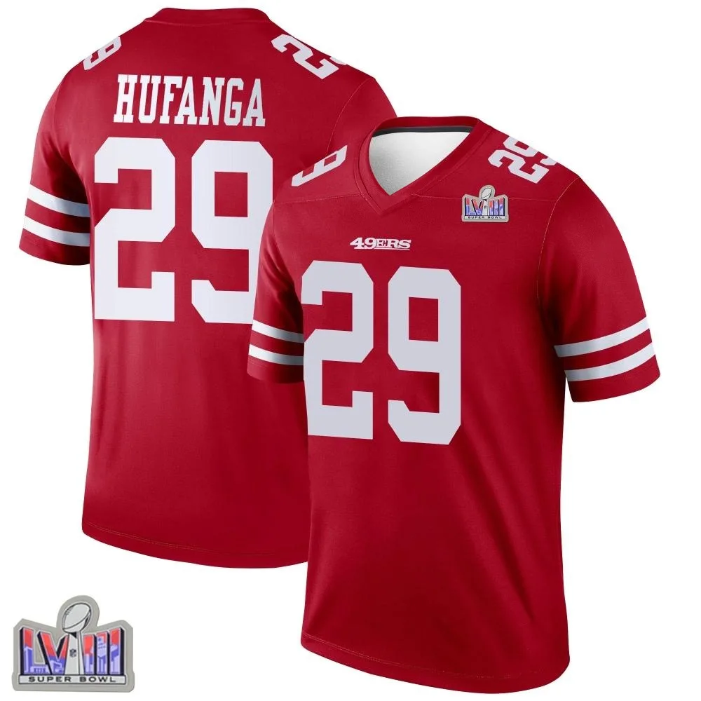 Youth San Francisco 49ers Talanoa Hufanga Nike Super Bowl LVIII Patch Legend Scarlet Jersey Youth San Francisco 49ers Talanoa Hufanga Nike Super Bowl LVIII Patch Legend Scarlet Jersey