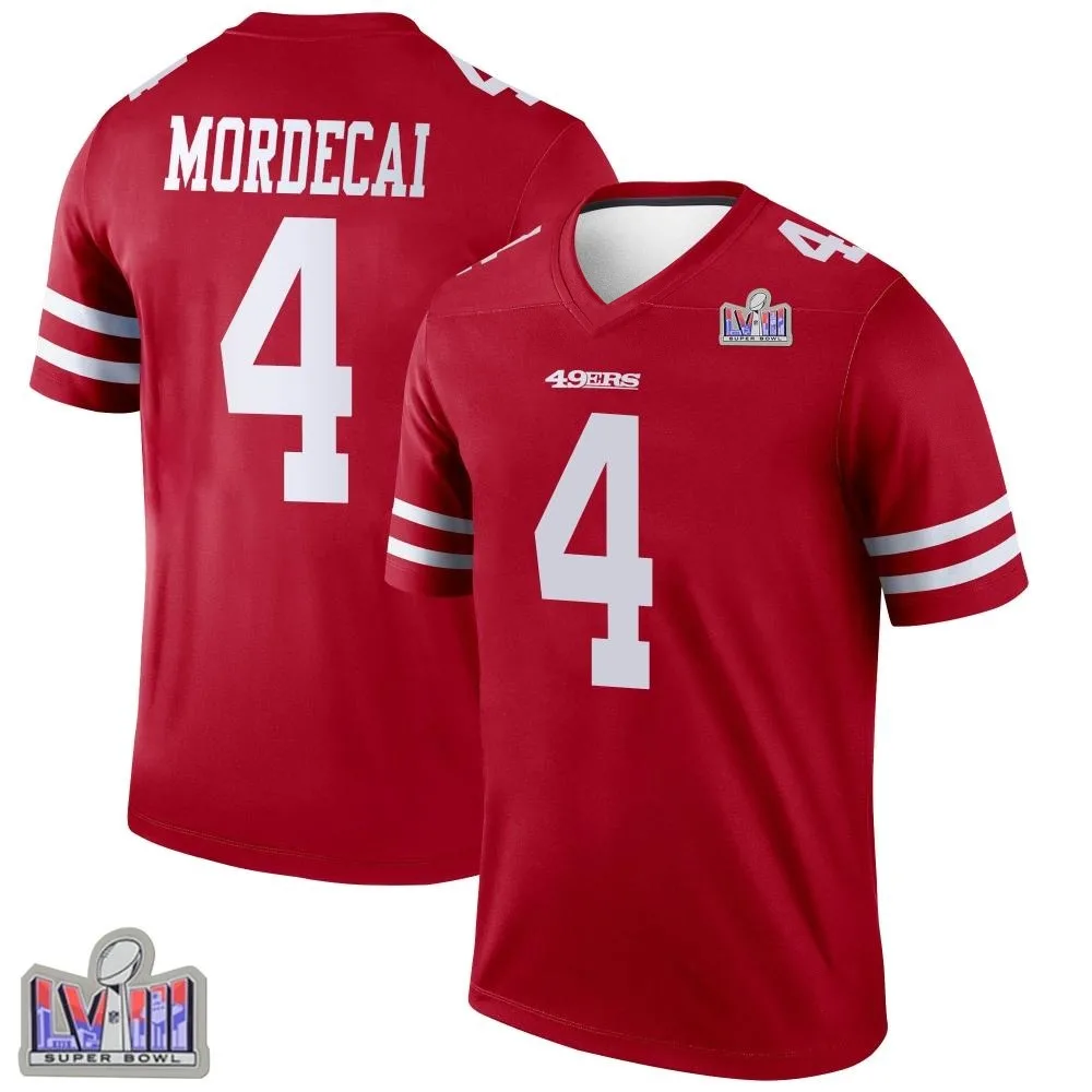 Men's San Francisco 49ers Tanner Mordecai Nike Super Bowl LVIII Patch Legend Scarlet Jersey Men's San Francisco 49ers Tanner Mordecai Nike Super Bowl LVIII Patch Legend Scarlet Jersey