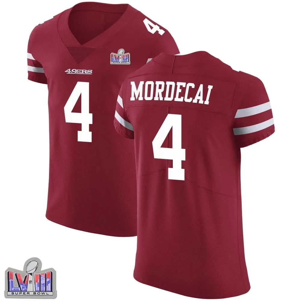 Men's San Francisco 49ers Tanner Mordecai Nike Team Color Vapor Untouchable Super Bowl LVIII Patch Elite Red Jersey