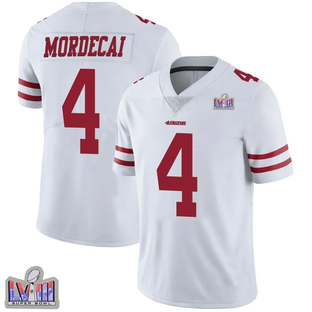 Men's San Francisco 49ers Tanner Mordecai Nike Vapor Untouchable Super Bowl LVIII Patch Limited White Jersey Men's San Francisco 49ers Tanner Mordecai Nike Vapor Untouchable Super Bowl LVIII Patch Limited White Jersey