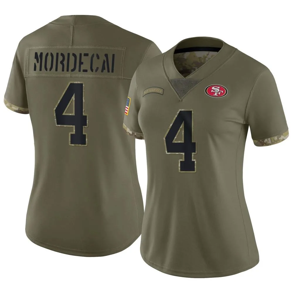 Women's San Francisco 49ers Tanner Mordecai Nike 2022 Salute To Service Limited Olive Jersey Women's San Francisco 49ers Tanner Mordecai Nike 2022 Salute To Service Limited Olive Jersey