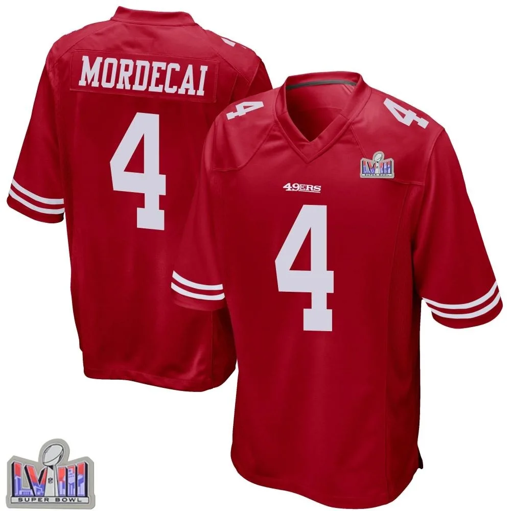 Youth San Francisco 49ers Tanner Mordecai Nike Team Color Super Bowl LVIII Patch Game Red Jersey