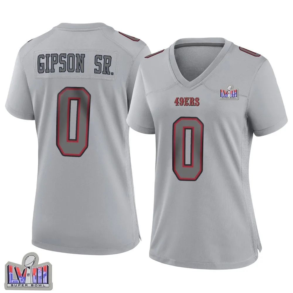 Women's San Francisco 49ers Tashaun Gipson Sr. Nike Atmosphere Fashion Super Bowl LVIII Patch Game Gray Jersey Women's San Francisco 49ers Tashaun Gipson Sr. Nike Atmosphere Fashion Super Bowl LVIII Patch Game Gray Jersey