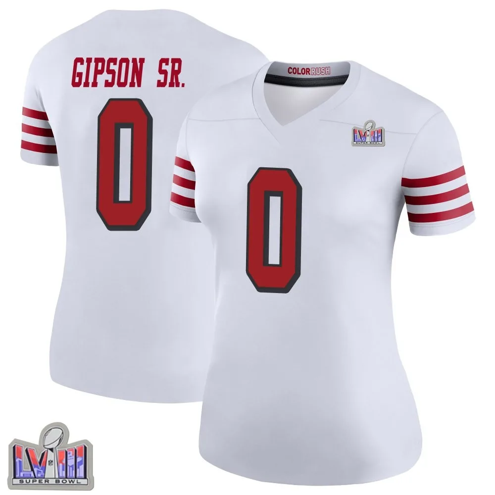Women's San Francisco 49ers Tashaun Gipson Sr. Nike Color Rush Super Bowl LVIII Patch Legend White Jersey Women's San Francisco 49ers Tashaun Gipson Sr. Nike Color Rush Super Bowl LVIII Patch Legend White Jersey