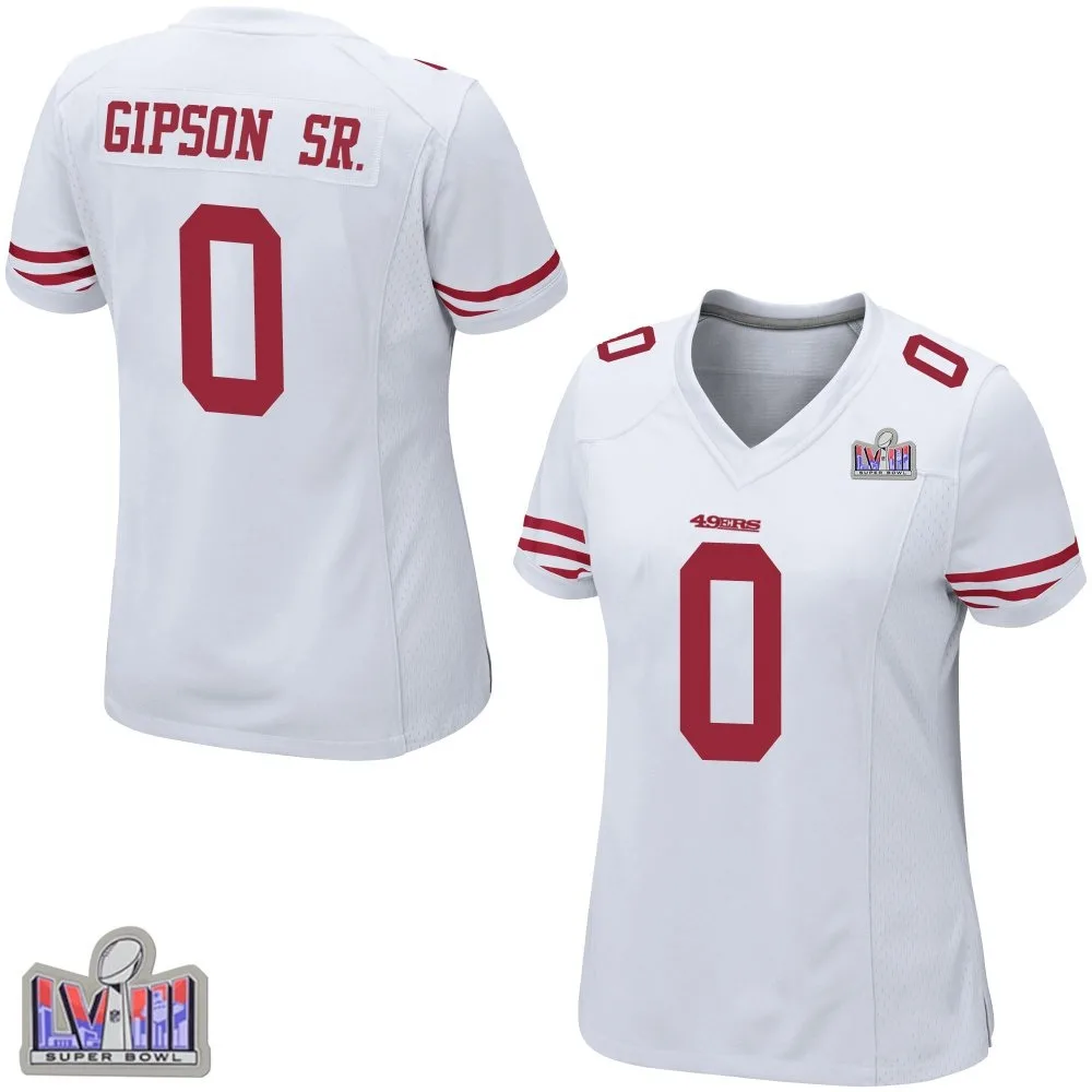 Women's San Francisco 49ers Tashaun Gipson Sr. Nike Super Bowl LVIII Patch Game White Jersey Women's San Francisco 49ers Tashaun Gipson Sr. Nike Super Bowl LVIII Patch Game White Jersey