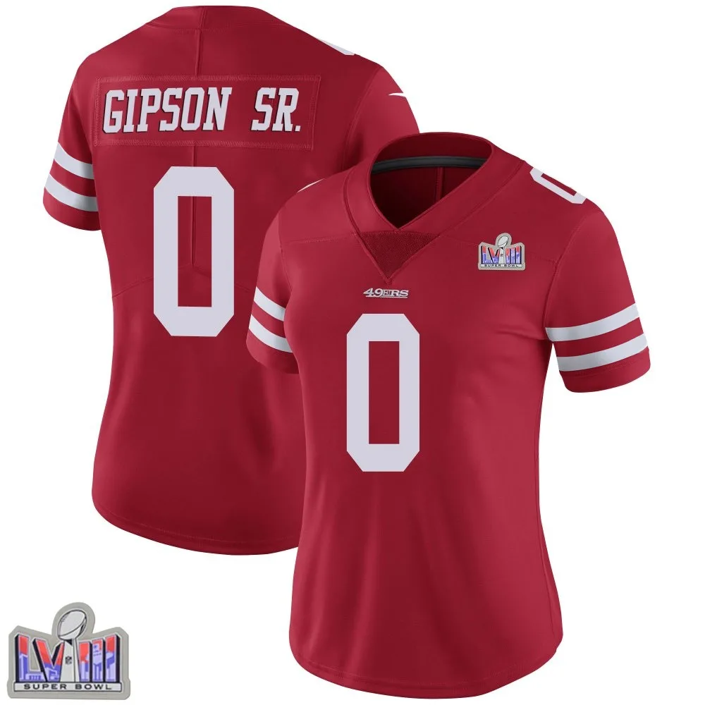Women's San Francisco 49ers Tashaun Gipson Sr. Nike Team Color Vapor Untouchable Super Bowl LVIII Patch Limited Red Jersey Women's San Francisco 49ers Tashaun Gipson Sr. Nike Team Color Vapor Untouchable Super Bowl LVIII Patch Limited Red Jersey