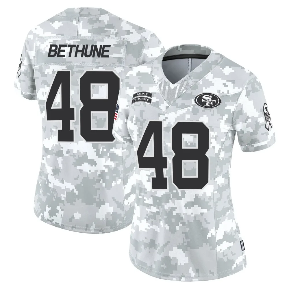 Women's San Francisco 49ers Tatum Bethune Nike Francisco 2024 Salute To Service Limited Arctic Camo Jersey Women's San Francisco 49ers Tatum Bethune Nike Francisco 2024 Salute To Service Limited Arctic Camo Jersey