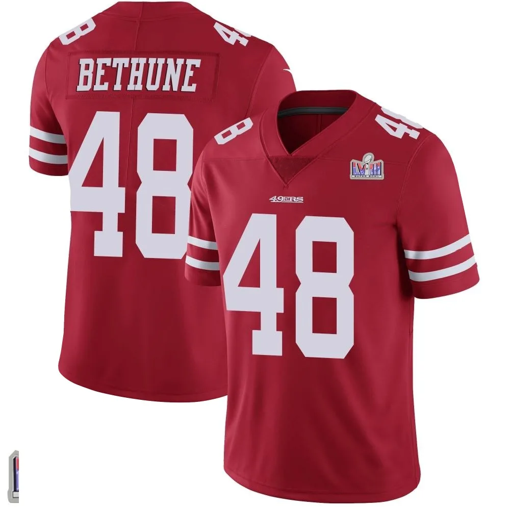 Youth San Francisco 49ers Tatum Bethune Nike Team Color Vapor Untouchable Super Bowl LVIII Patch Limited Red Jersey Youth San Francisco 49ers Tatum Bethune Nike Team Color Vapor Untouchable Super Bowl LVIII Patch Limited Red Jersey