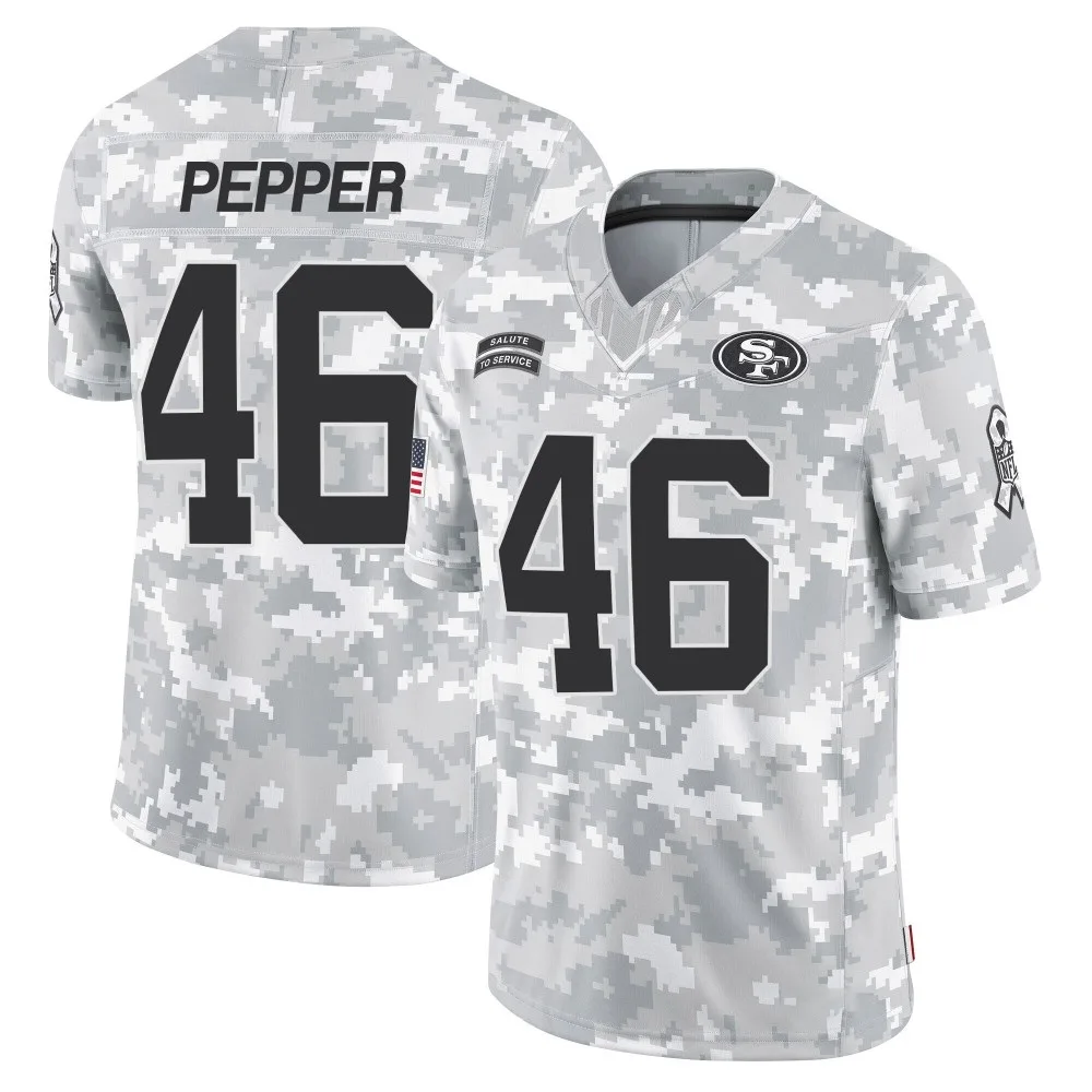 Men's San Francisco 49ers Taybor Pepper Nike 2024 Salute To Service Limited Arctic Camo Jersey Men's San Francisco 49ers Taybor Pepper Nike 2024 Salute To Service Limited Arctic Camo Jersey