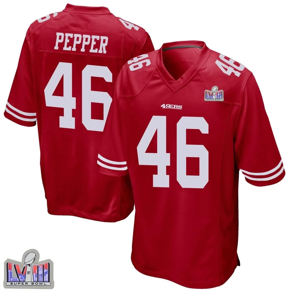 Men's San Francisco 49ers Taybor Pepper Nike Team Color Super Bowl LVIII Patch Game Red Jersey