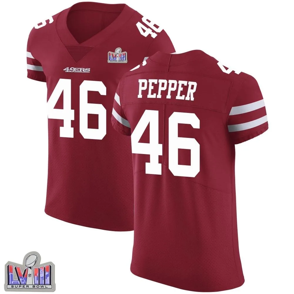 Men's San Francisco 49ers Taybor Pepper Nike Team Color Vapor Untouchable Super Bowl LVIII Patch Elite Red Jersey Men's San Francisco 49ers Taybor Pepper Nike Team Color Vapor Untouchable Super Bowl LVIII Patch Elite Red Jersey
