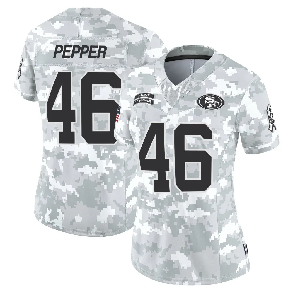 Women's San Francisco 49ers Taybor Pepper Nike Francisco 2024 Salute To Service Limited Arctic Camo Jersey Women's San Francisco 49ers Taybor Pepper Nike Francisco 2024 Salute To Service Limited Arctic Camo Jersey