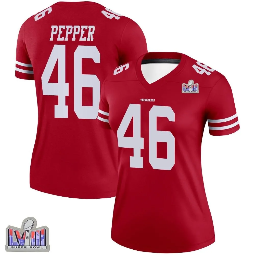 Women's San Francisco 49ers Taybor Pepper Nike Super Bowl LVIII Patch Legend Scarlet Jersey Women's San Francisco 49ers Taybor Pepper Nike Super Bowl LVIII Patch Legend Scarlet Jersey