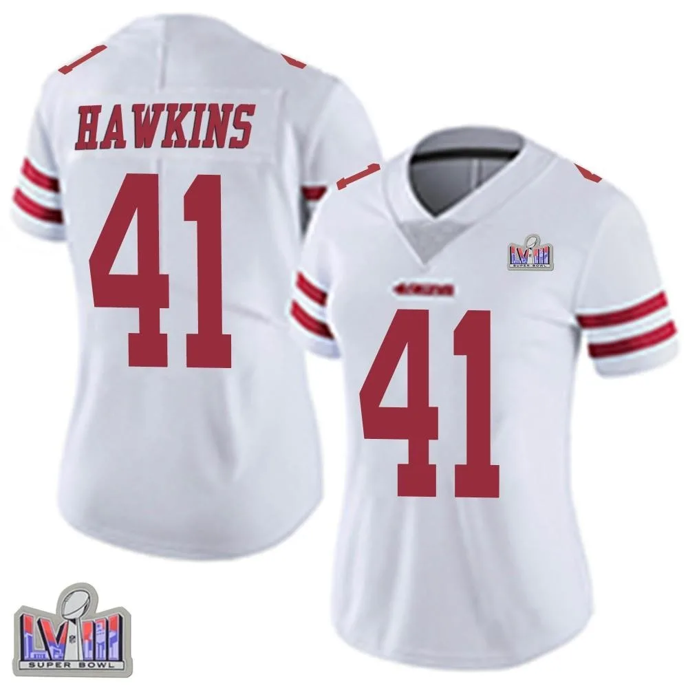 Women's San Francisco 49ers Tayler Hawkins Nike Vapor Untouchable Super Bowl LVIII Patch Limited White Jersey Women's San Francisco 49ers Tayler Hawkins Nike Vapor Untouchable Super Bowl LVIII Patch Limited White Jersey