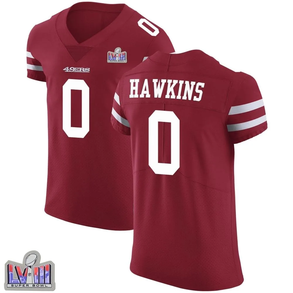Men's San Francisco 49ers Taylor Hawkins Nike Team Color Vapor Untouchable Super Bowl LVIII Patch Elite Red Jersey Men's San Francisco 49ers Taylor Hawkins Nike Team Color Vapor Untouchable Super Bowl LVIII Patch Elite Red Jersey