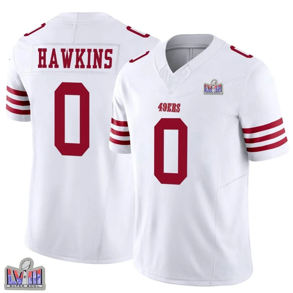 Men's San Francisco 49ers Taylor Hawkins Nike Vapor F.U.S.E. Super Bowl LVIII Patch Limited White Jersey Men's San Francisco 49ers Taylor Hawkins Nike Vapor F.U.S.E. Super Bowl LVIII Patch Limited White Jersey