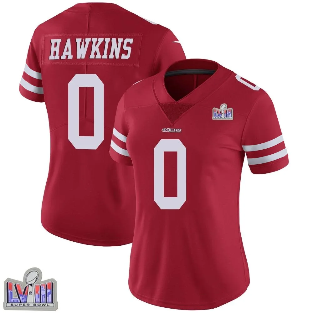 Women's San Francisco 49ers Taylor Hawkins Nike Team Color Vapor Untouchable Super Bowl LVIII Patch Limited Red Jersey Women's San Francisco 49ers Taylor Hawkins Nike Team Color Vapor Untouchable Super Bowl LVIII Patch Limited Red Jersey