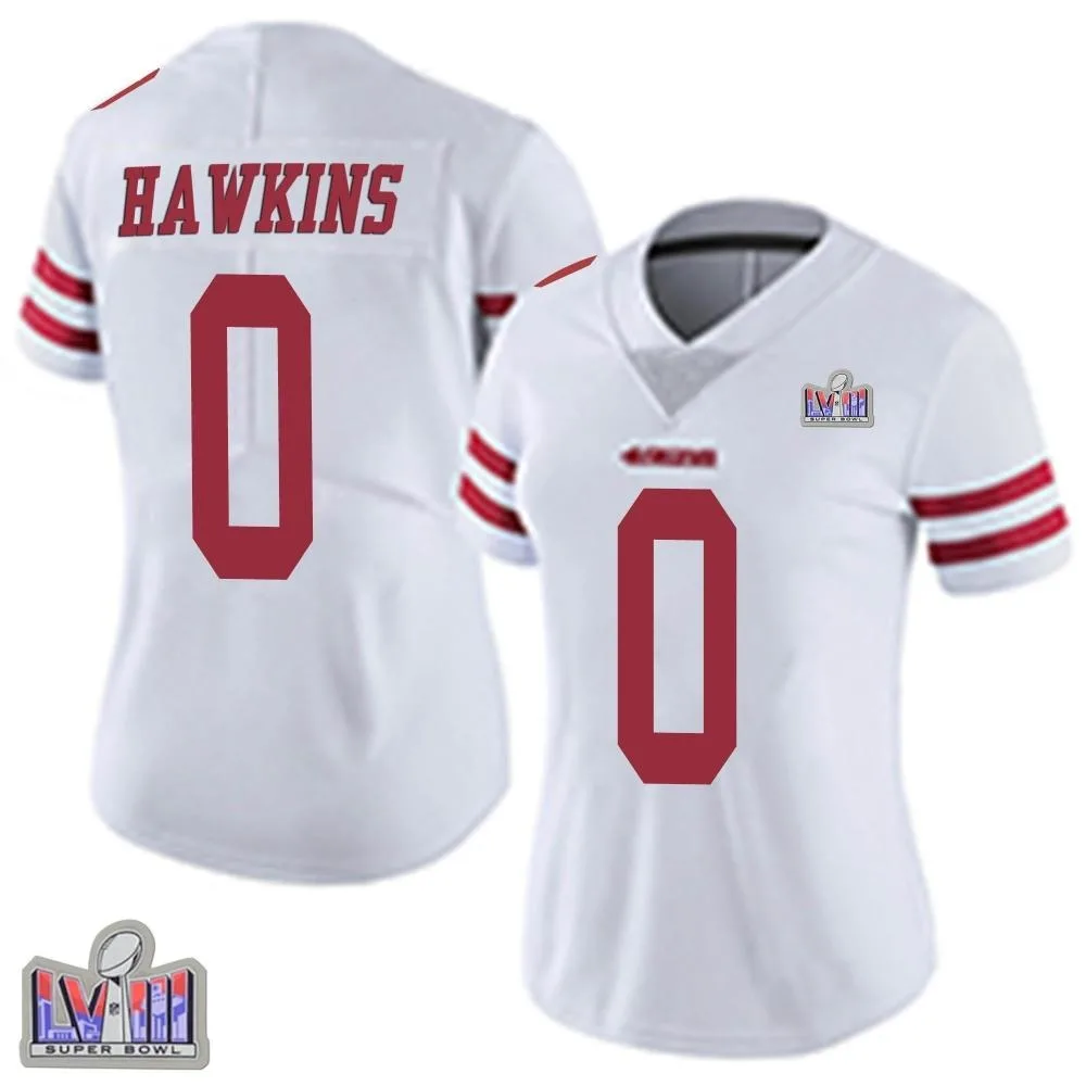Women's San Francisco 49ers Taylor Hawkins Nike Vapor Untouchable Super Bowl LVIII Patch Limited White Jersey Women's San Francisco 49ers Taylor Hawkins Nike Vapor Untouchable Super Bowl LVIII Patch Limited White Jersey