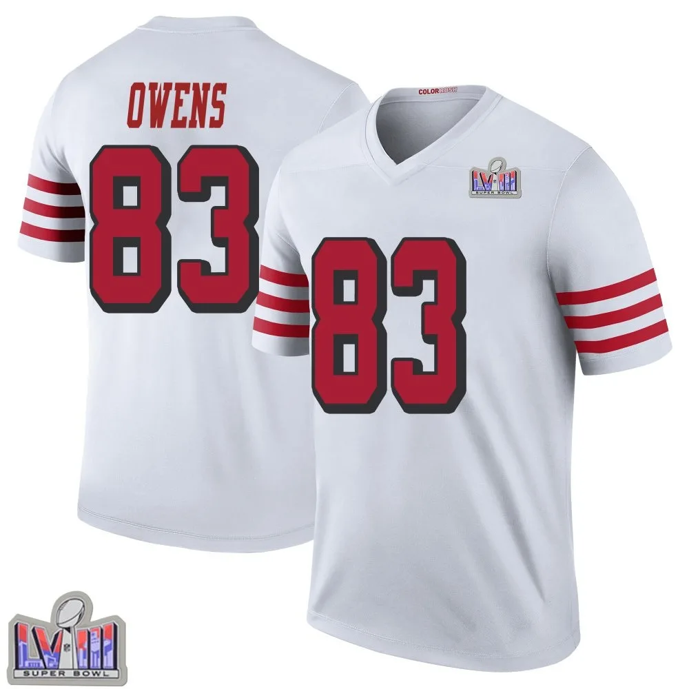 Men's San Francisco 49ers Terique Owens Nike Color Rush Super Bowl LVIII Patch Legend White Jersey Men's San Francisco 49ers Terique Owens Nike Color Rush Super Bowl LVIII Patch Legend White Jersey