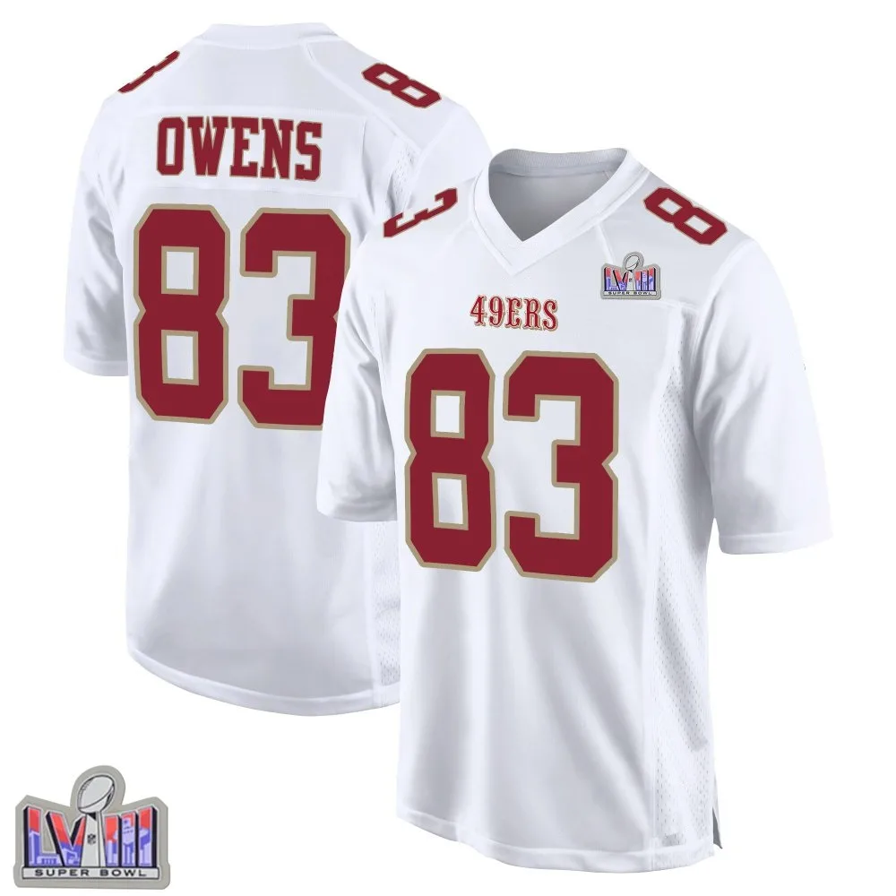 Men's San Francisco 49ers Terique Owens Nike Fashion Super Bowl LVIII Patch Game White Jersey Men's San Francisco 49ers Terique Owens Nike Fashion Super Bowl LVIII Patch Game White Jersey