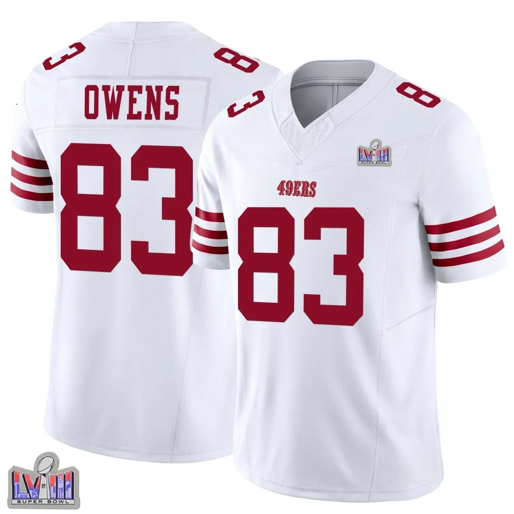 Men's San Francisco 49ers Terique Owens Nike Vapor F.U.S.E. Super Bowl LVIII Patch Limited White Jersey Men's San Francisco 49ers Terique Owens Nike Vapor F.U.S.E. Super Bowl LVIII Patch Limited White Jersey